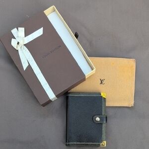 Vintage Louis Vuitton Black Leather Agenda Organizer With Gold Accents
